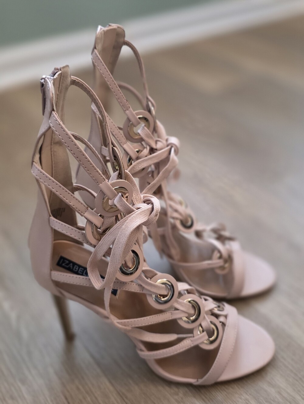 Izabella Rue Nude Pink Lace-Up Grommet Stiletto 5" Heels